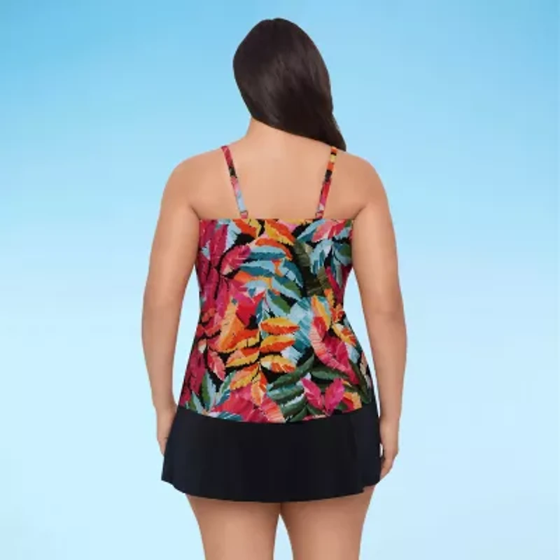 Trimshaper Womens Leaf Plus Tankini Swimsuit Top