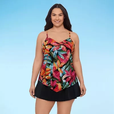 Trimshaper Womens Leaf Plus Tankini Swimsuit Top