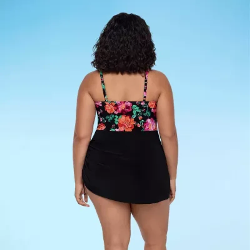 Trimshaper Womens Floral Plus Swim Dress
