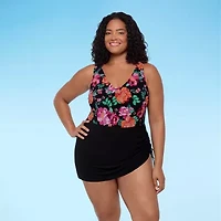 Trimshaper Womens Floral Plus Swim Dress
