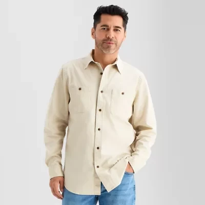 St. John's Bay Twill Field Mens Long Sleeve Classic Fit Button-Down Shirt