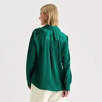 by&by Womens Juniors Drop Shoulder Long Sleeve Regular Fit Button-Down Shirt