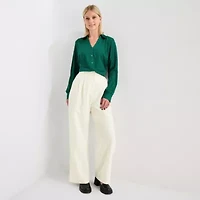 by&by Womens Juniors Drop Shoulder Long Sleeve Regular Fit Button-Down Shirt