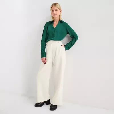 by&by Womens Juniors Wide Leg Mid Rise Trouser