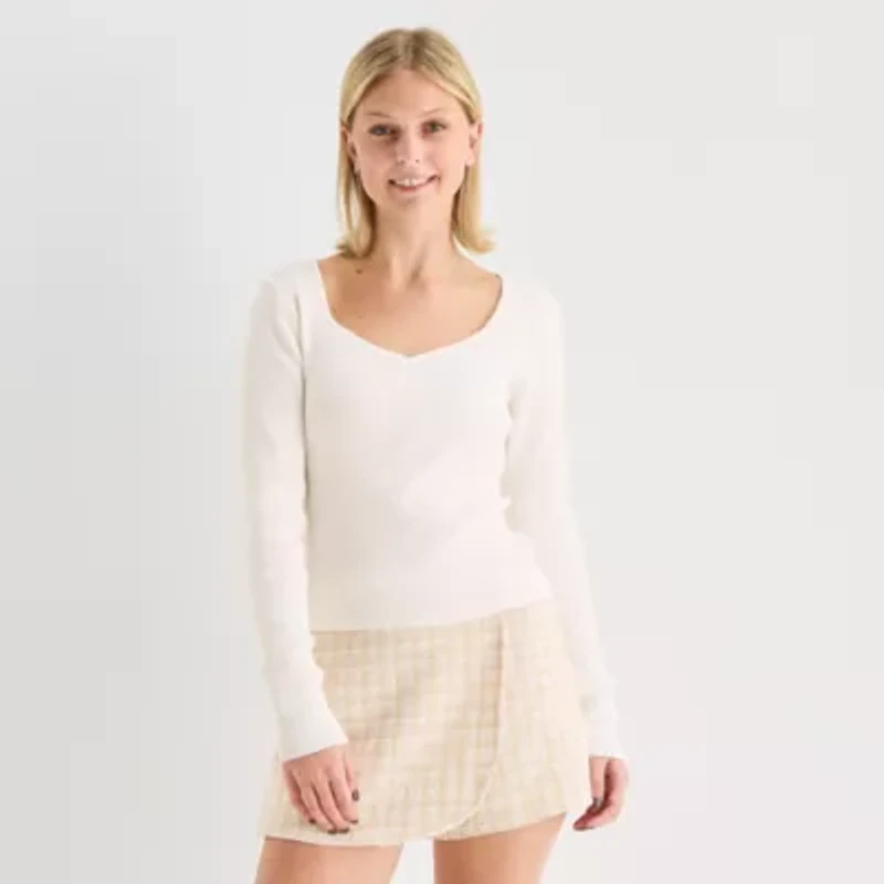 by&by Juniors Womens Scoop Neck Long Sleeve Pullover Sweater