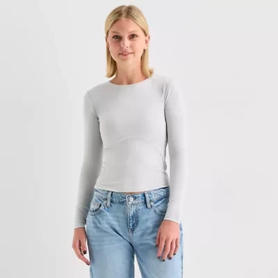 Arizona Womens Juniors Crew Neck Long Sleeve T-Shirt