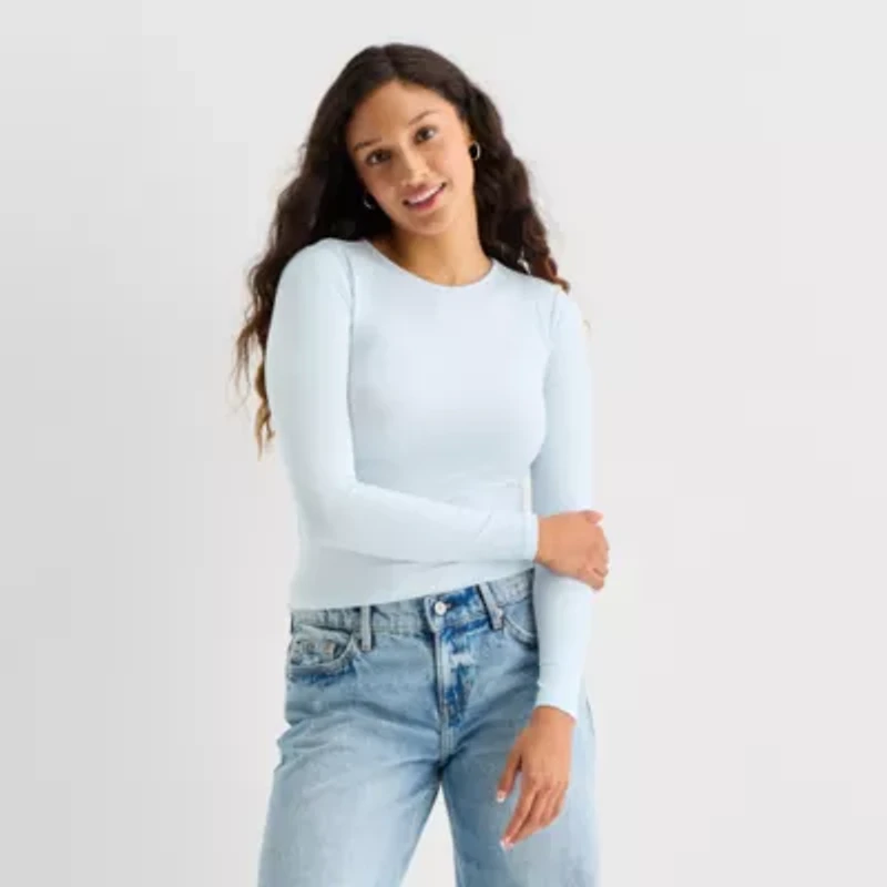 Arizona Womens Juniors Crew Neck Long Sleeve T-Shirt