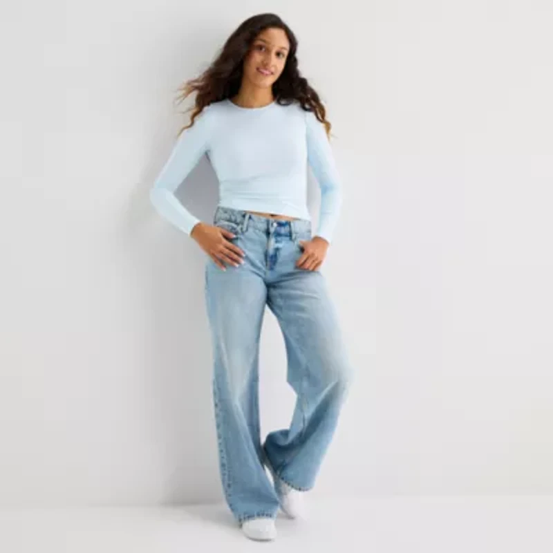 Arizona Womens Juniors Crew Neck Long Sleeve T-Shirt