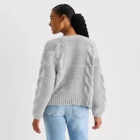 Arizona Womens Long Sleeve Open Front Juniors Cardigan