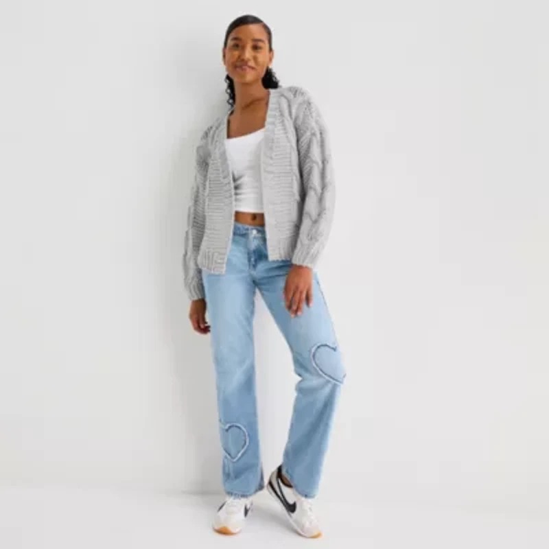 Arizona Womens Long Sleeve Open Front Juniors Cardigan