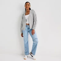 Arizona Womens Long Sleeve Open Front Juniors Cardigan