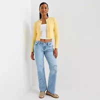 Arizona Womens Crew Neck Long Sleeve Button Juniors Cardigan