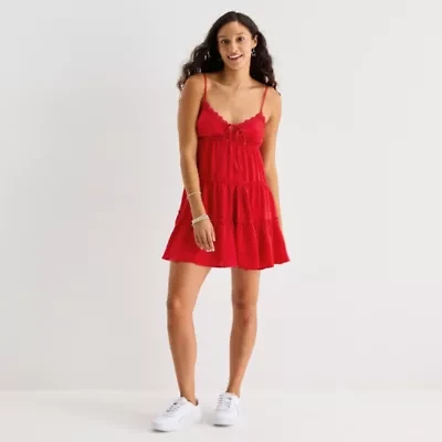 Arizona Womens Sleeveless Juniors Floral Babydoll Dress
