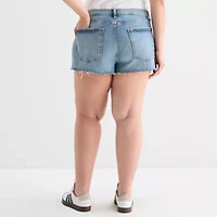Arizona Womens High Rise Juniors Plus Denim Short
