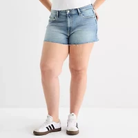 Arizona Womens High Rise Juniors Plus Denim Short
