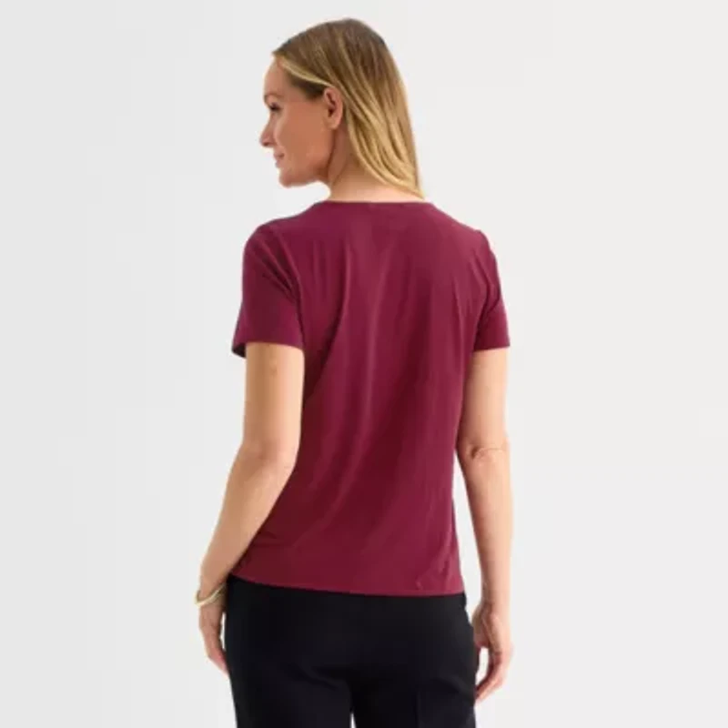 Liz Claiborne Womens Keyhole Neck Short Sleeve Blouse