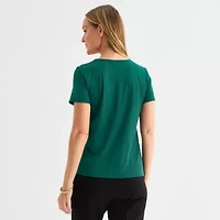 Liz Claiborne Womens Keyhole Neck Short Sleeve Blouse