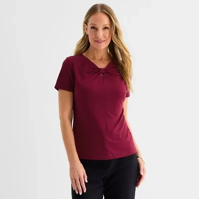 Liz Claiborne Womens Keyhole Neck Short Sleeve Blouse