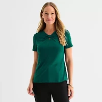 Liz Claiborne Womens Keyhole Neck Short Sleeve Blouse