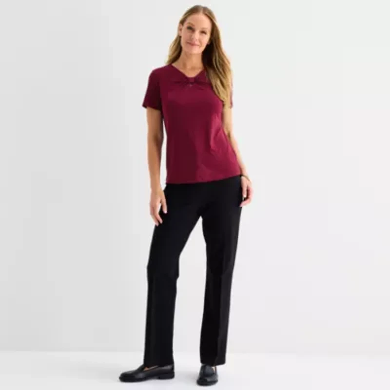 Liz Claiborne Womens Keyhole Neck Short Sleeve Blouse