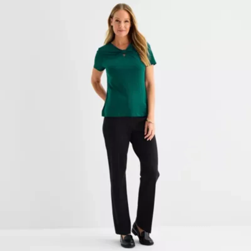 Liz Claiborne Womens Keyhole Neck Short Sleeve Blouse