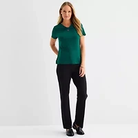 Liz Claiborne Womens Keyhole Neck Short Sleeve Blouse