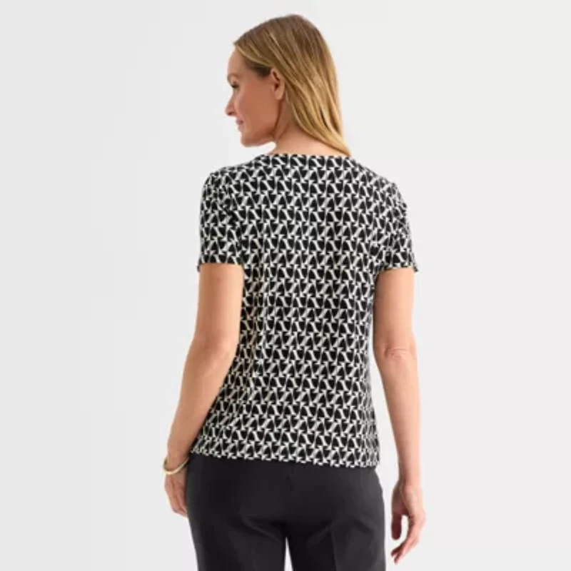Liz Claiborne Womens Keyhole Neck Short Sleeve Blouse