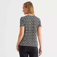 Liz Claiborne Womens Keyhole Neck Short Sleeve Blouse