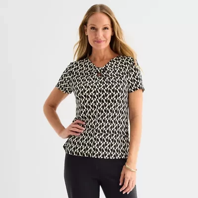 Liz Claiborne Womens Keyhole Neck Short Sleeve Blouse