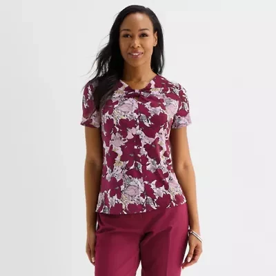 Liz Claiborne Womens Keyhole Neck Short Sleeve Blouse