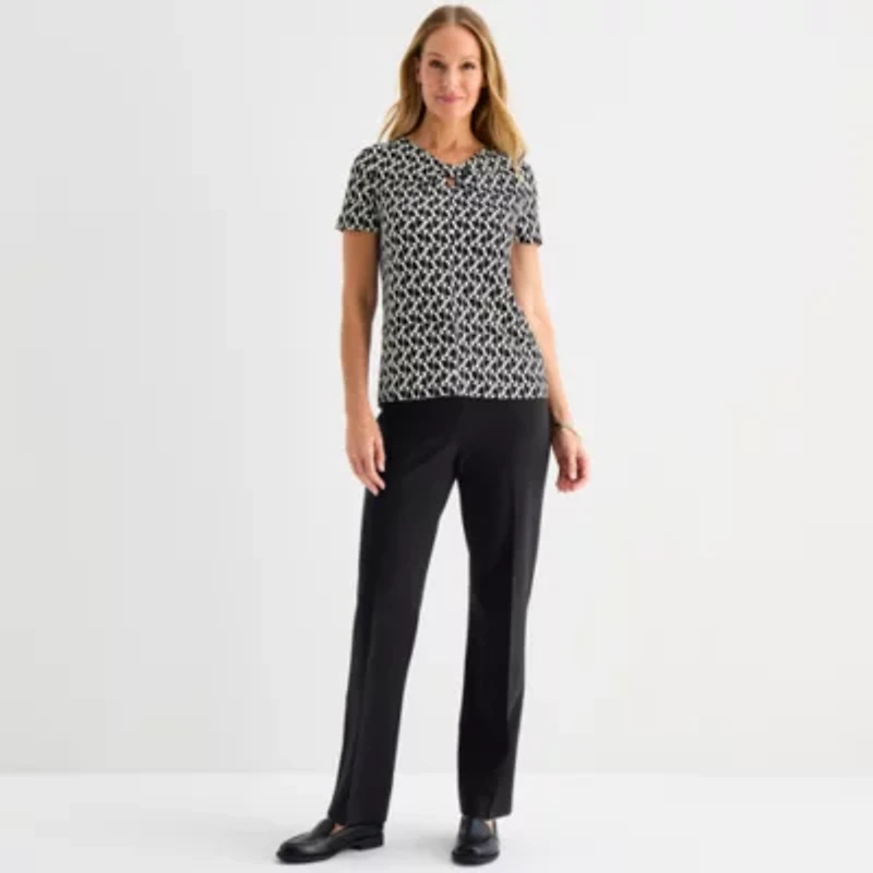Liz Claiborne Womens Keyhole Neck Short Sleeve Blouse