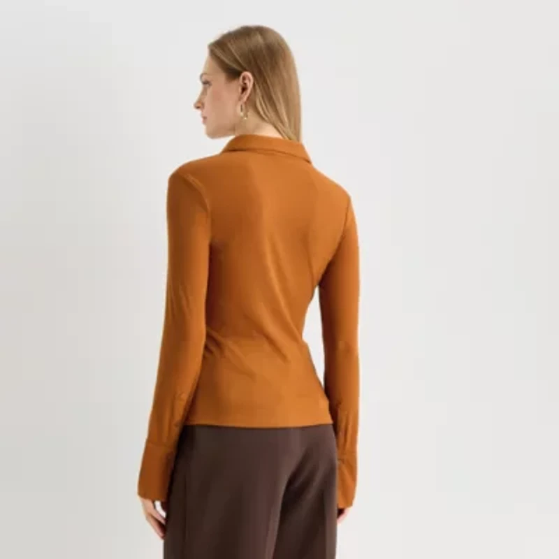 Worthington Womens Fitted Long Sleeve Regular Fit Button-Down Shirt