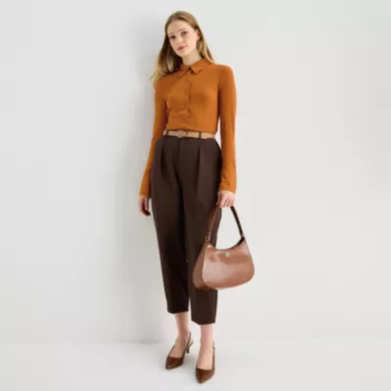 Worthington Womens Fitted Long Sleeve Regular Fit Button-Down Shirt