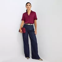 Worthington Womens Short Sleeve Satin Blouse