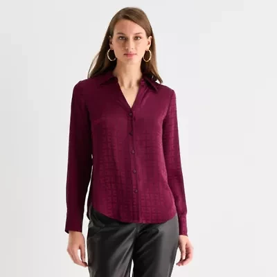 Worthington Womens Cuffed Long Sleeve Regular Fit Button-Down Shirt