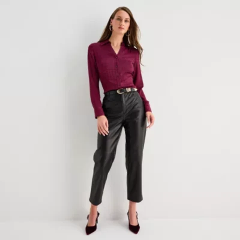Worthington Womens Cuffed Long Sleeve Regular Fit Button-Down Shirt