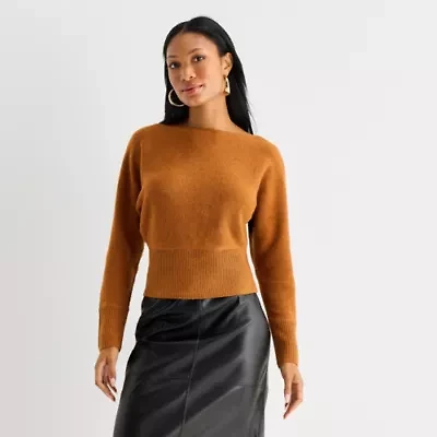 Worthington Womens Boat Neck Long Sleeve Pullover Sweater