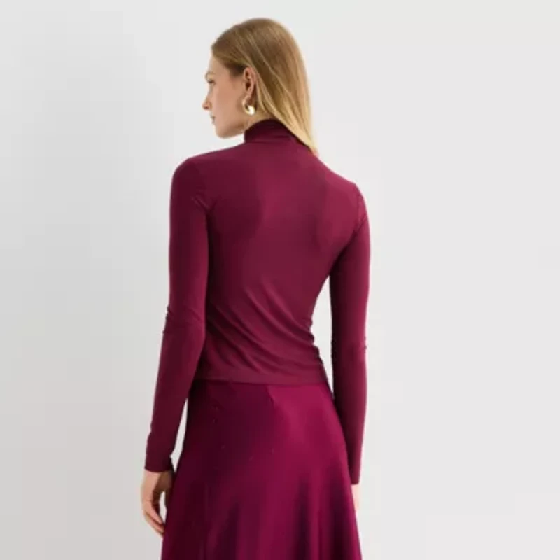 Worthington Womens Mock Neck Long Sleeve Blouse