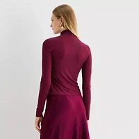 Worthington Womens Mock Neck Long Sleeve Blouse