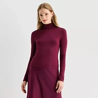 Worthington Womens Mock Neck Long Sleeve Blouse