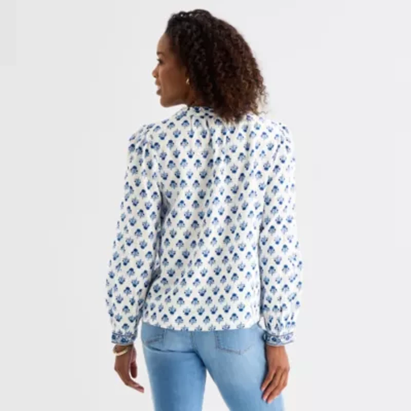 St. John's Bay Womens Round Neck Long Sleeve Blouse