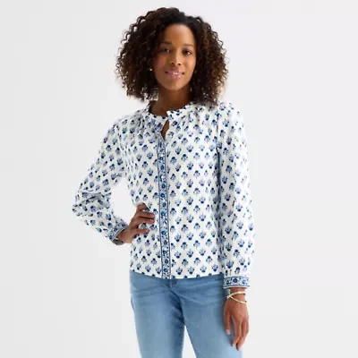 St. John's Bay Womens Round Neck Long Sleeve Blouse