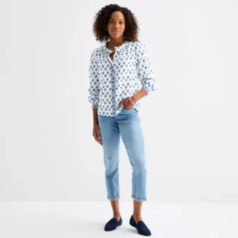 St. John's Bay Womens Round Neck Long Sleeve Blouse