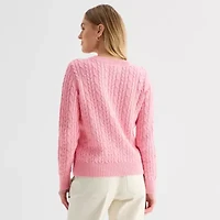 St. John's Bay Womens Crew Neck Long Sleeve Cable Knit Pullover Sweater
