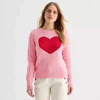 St. John's Bay Womens Crew Neck Long Sleeve Cable Knit Pullover Sweater