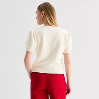 St. John's Bay Womens Crew Neck Short Sleeve Pullover Sweater