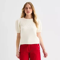 St. John's Bay Womens Crew Neck Short Sleeve Pullover Sweater