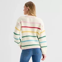 St. John's Bay Womens Crew Neck Long Sleeve Striped Pullover Sweater