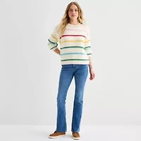 St. John's Bay Womens Crew Neck Long Sleeve Striped Pullover Sweater