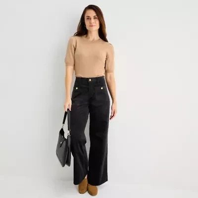 Liz Claiborne Womens Wide Leg Mid Rise Pull-On Pant